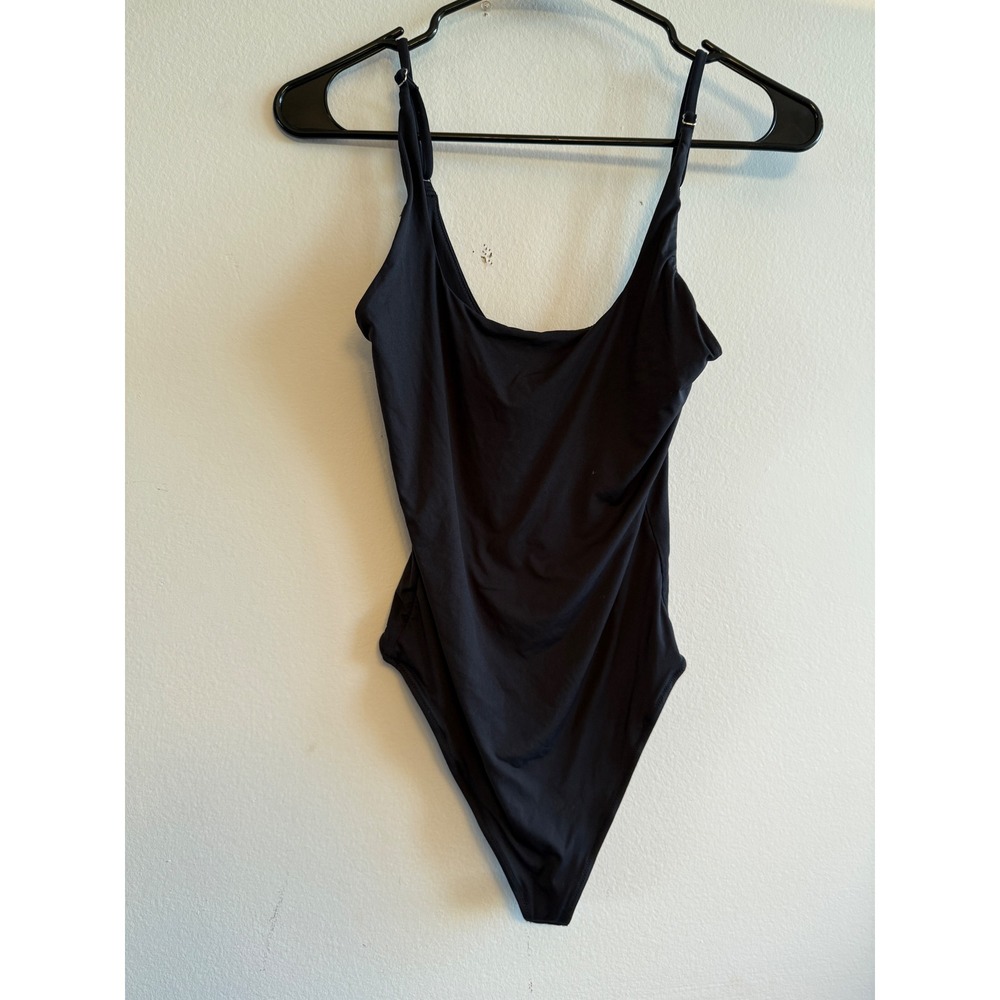 SUUKSESS Womens Black Scoop Neck Adjustable Strap Thong Bodysuit Small